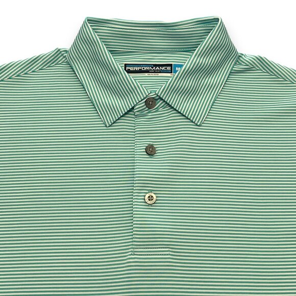 Roundtree & Yorke Men's Green Striped Performance Polo Size Medium - Picture 2 of 4